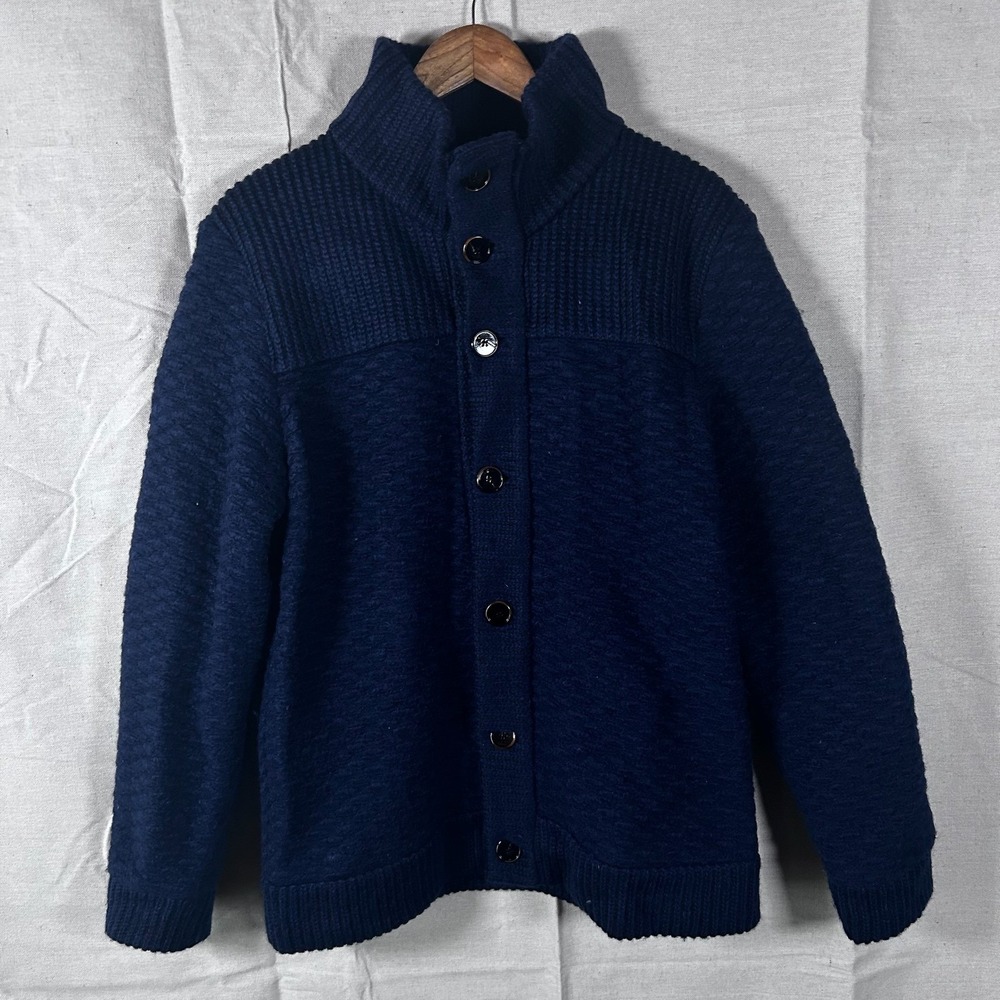 Slate‎ & Stone Wool Mohair Blend Button Cardigan Italy Sweater Navy Blue Mens L